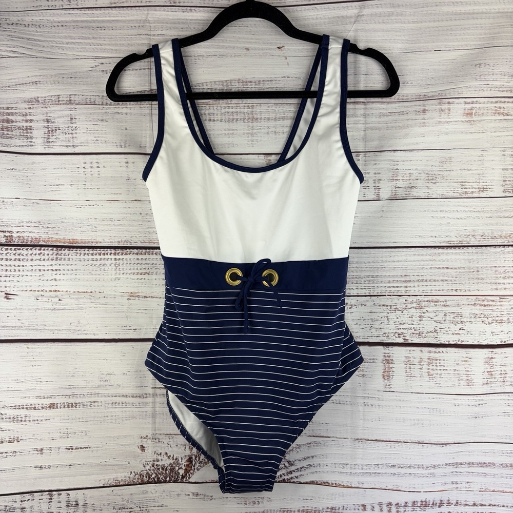 Jets Australia By Jessika Allen Sz 10 One Piece Nautical Eyelet Tank Swim NWT